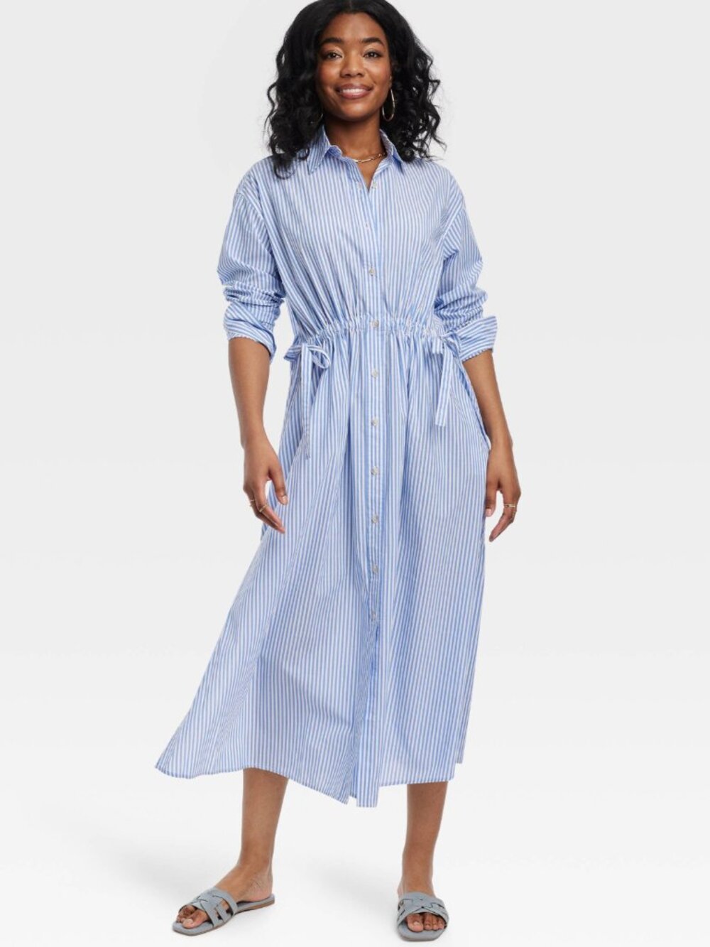 Women's Long Sleeve Cinch Waist Maxi Shirtdress - Universal Thread XL